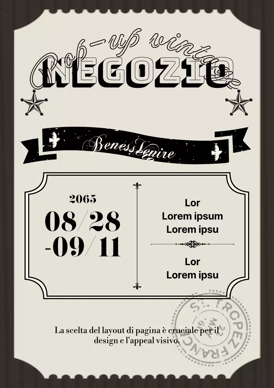 Biglietti d'invito per un pop-up store d'ispirazione vintage