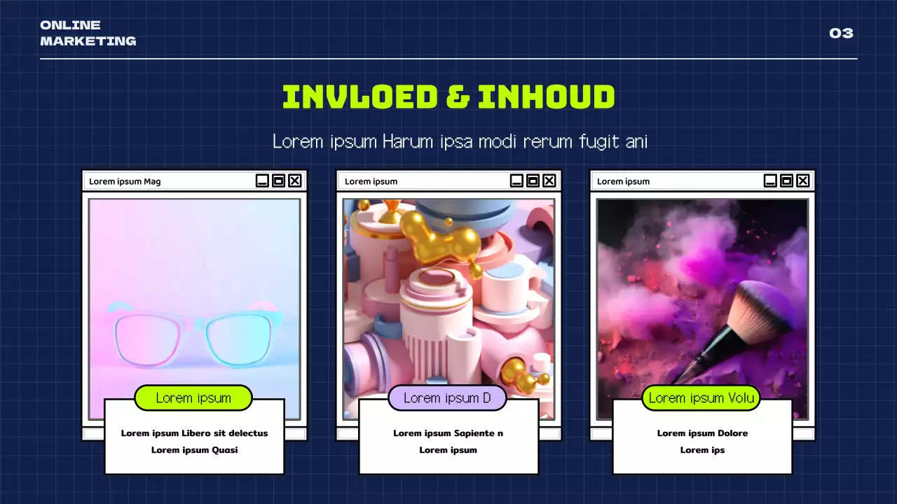 Een retro social media-thema in marineblauw en neonkleuren