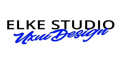 Strak ontwerpstudio-logo met twee lettertypen in blauw en zwart
