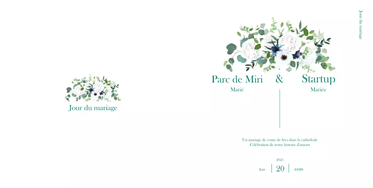 Une invitation de mariage épurée avec une touche de verdure et de bouquets