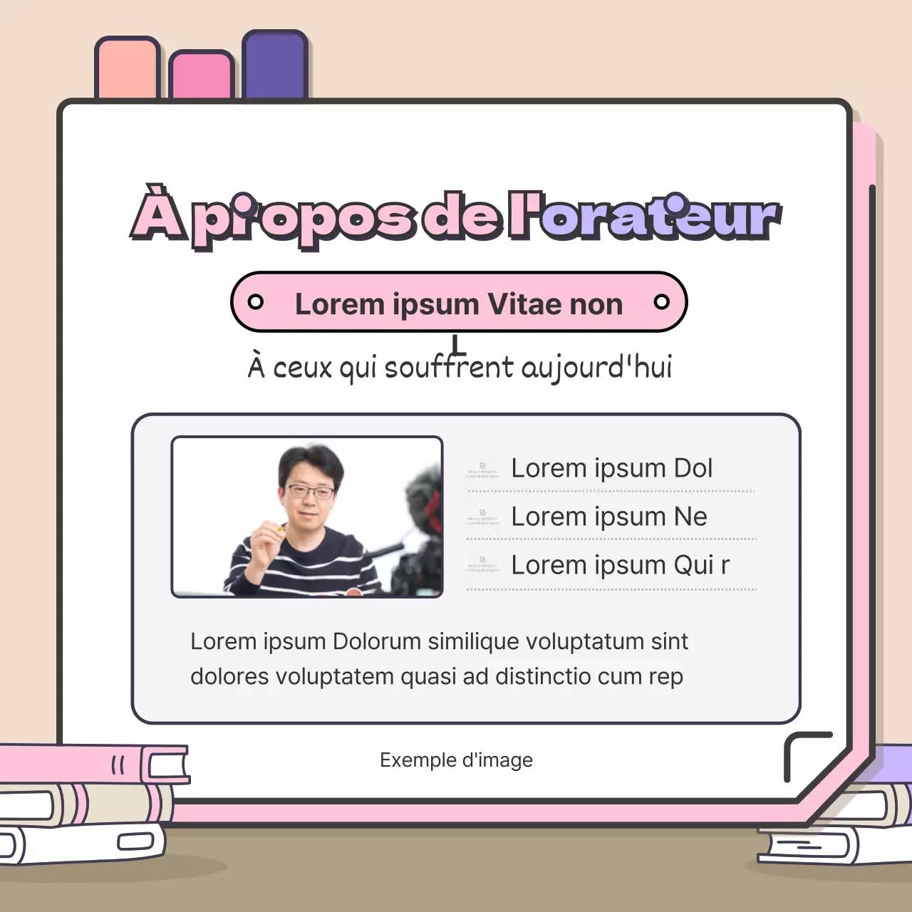 Un joli concept pour un cours de sciences humaines avec des accents roses et violets.
