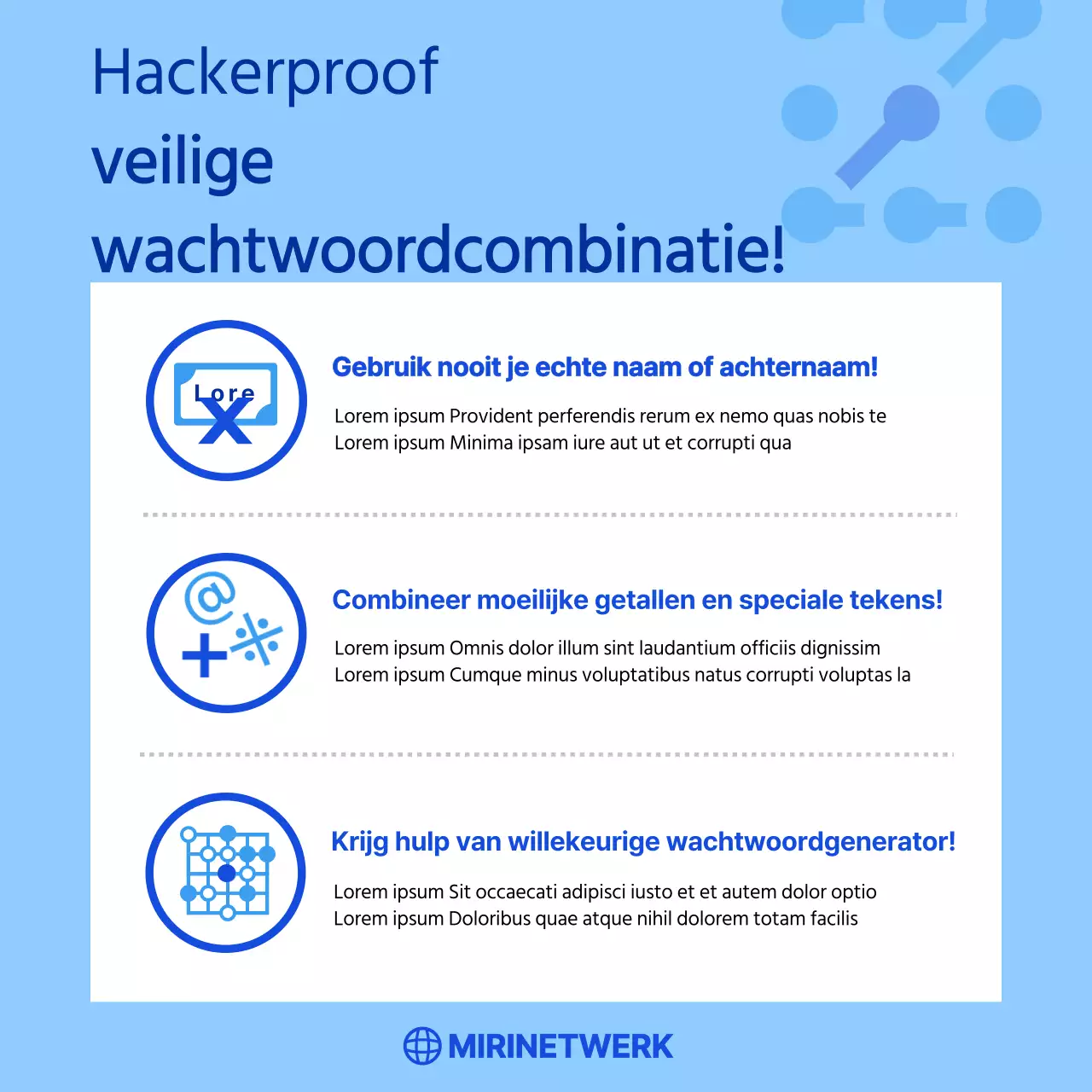 Tips voor wachtwoordcombinaties van het blauwe netwerkbedrijf