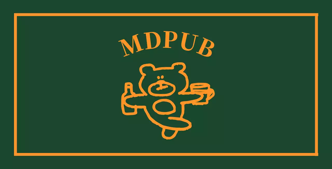 お酒のボトルを持ったクマが描かれた縁取りが黄色の緑色のパブバレット。