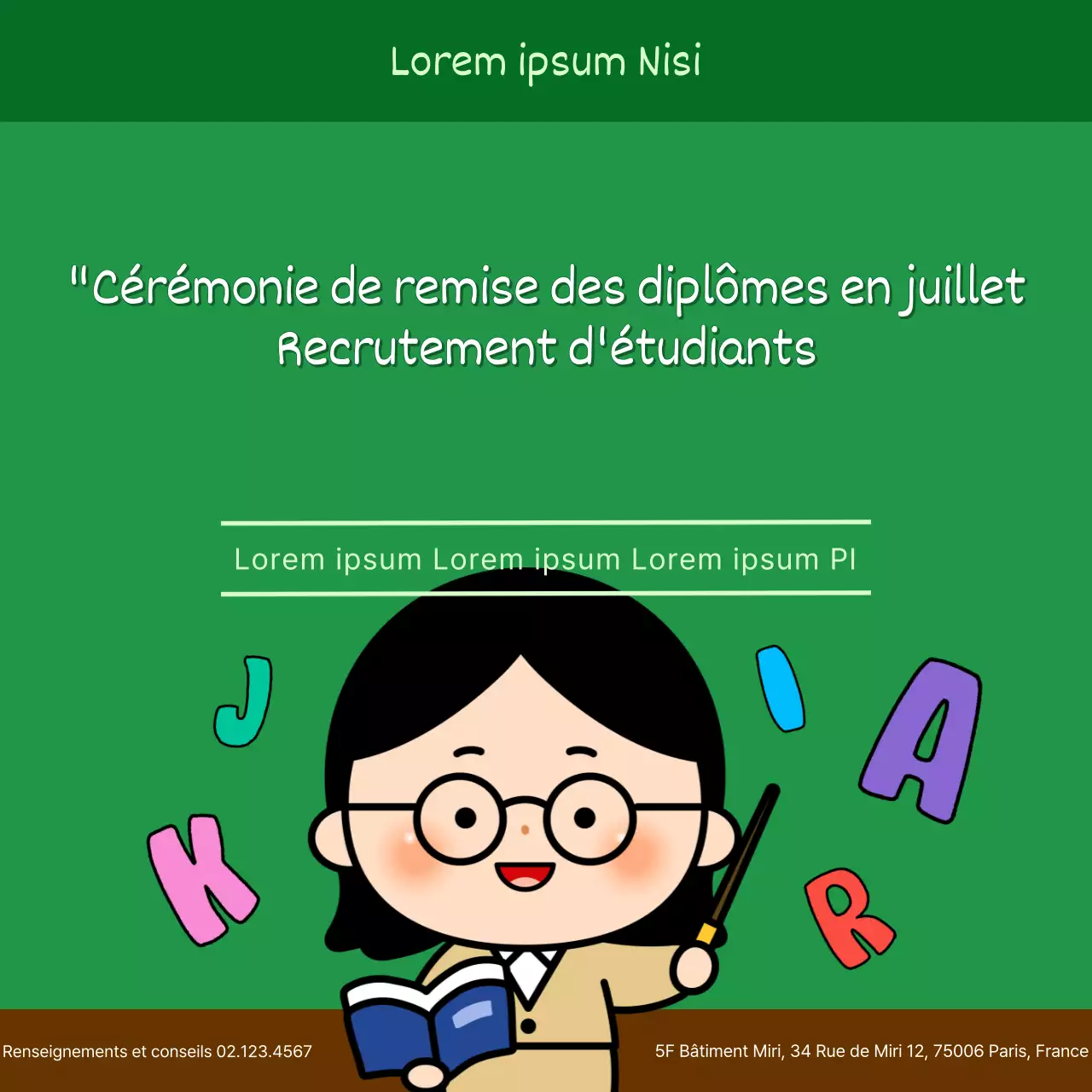Professeur d'anglais sur le panneau vert promouvant la campagne de recrutement de l'école de langues