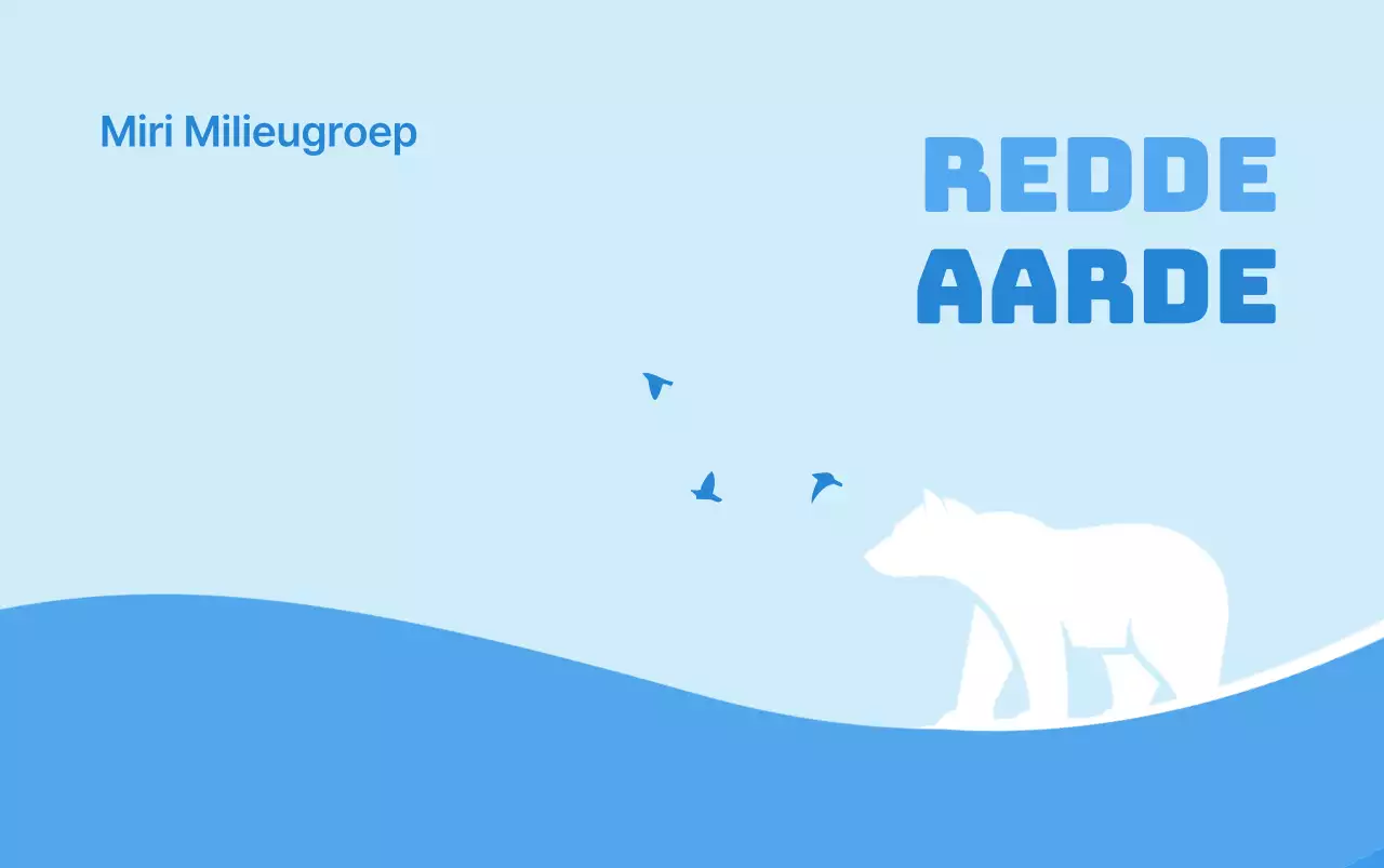 Een strak concept voor een milieuorganisatie met een illustratie van een ijsbeer in lichtblauw en blauw.