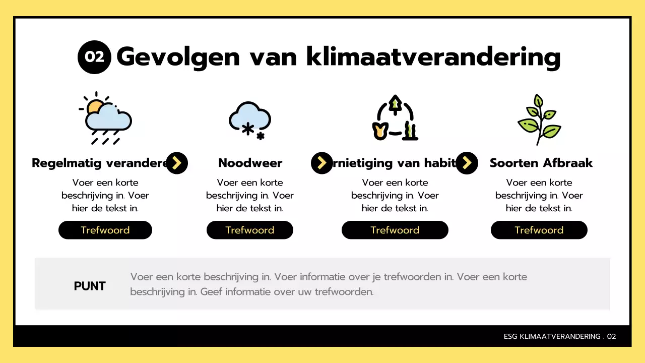 Eenvoudige ESG en klimaatverandering in geel en zwart
