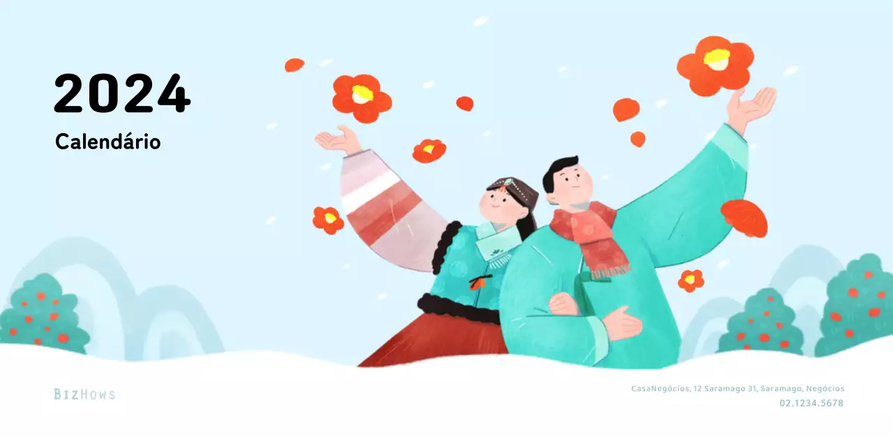 Um calendário de Ano Novo caloroso e ilustrado