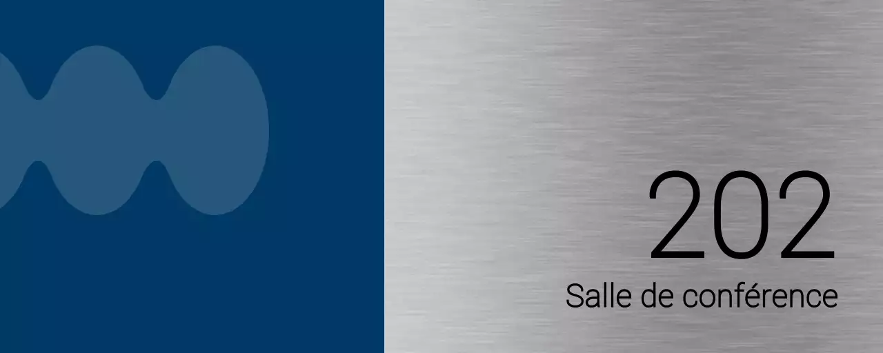 Noms des salles de classe de l'université avec de simples formes bleues et noires en guise d'accents