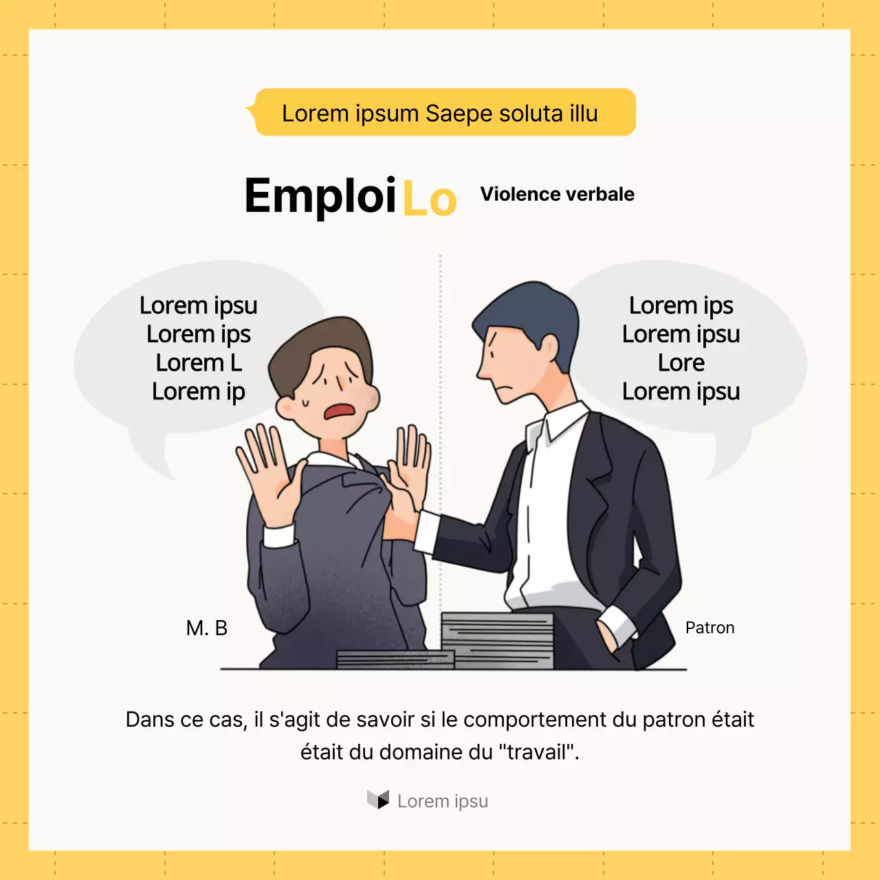 Guide minimaliste jaune et blanc de conseils en matière de droit du travail