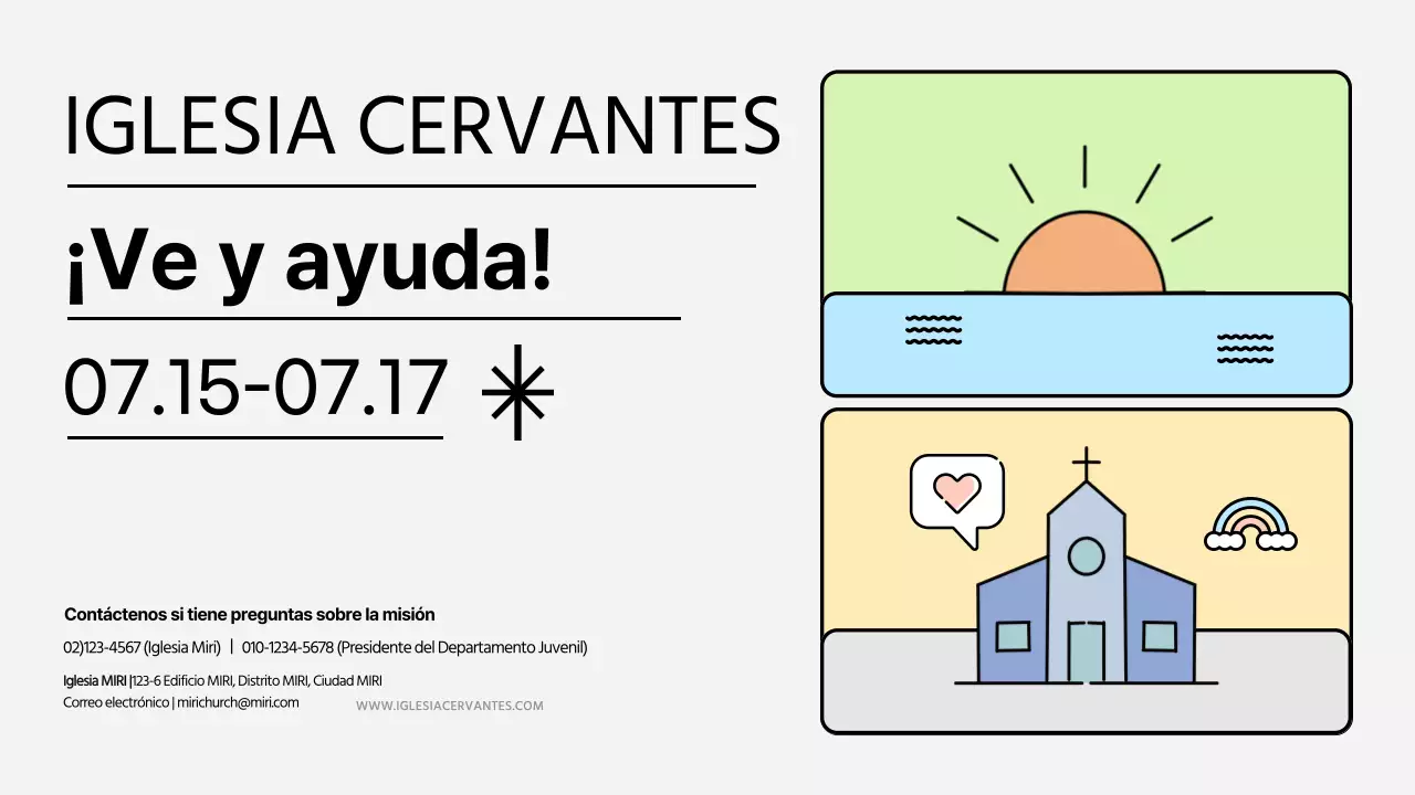 Un folleto de misiones de verano de la Iglesia, limpio y en colores pastel