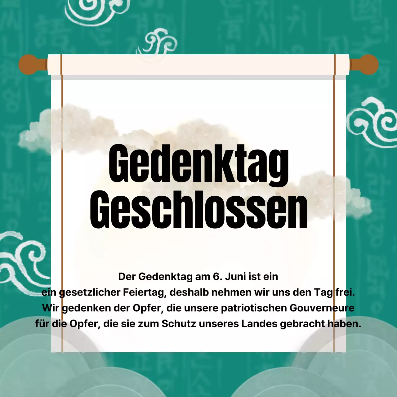 Ankündigung zum Gedenktag unter Verwendung einer türkisfarbenen traditionalistischen Illustration eines Fußabdrucks