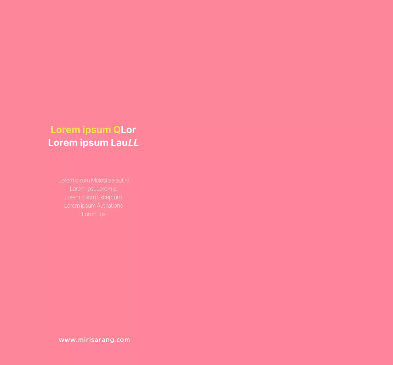 Eenvoudige koraalroze tekst en afbeeldingen om Mirisarang Insurance te promoten.