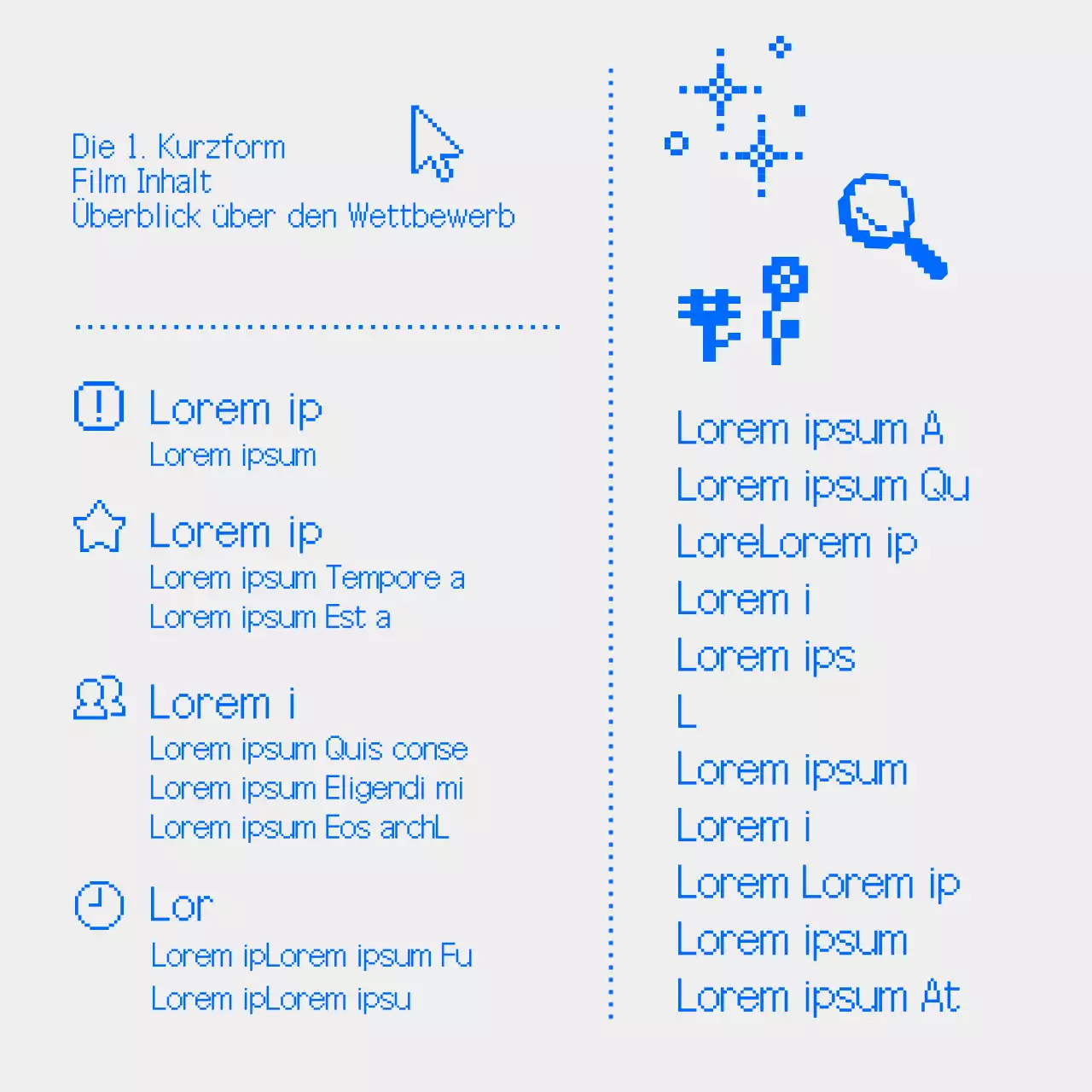 Aufruf für Retro-Pixelkunst-Kurzform-Inhalte mit hellblauem Hintergrund