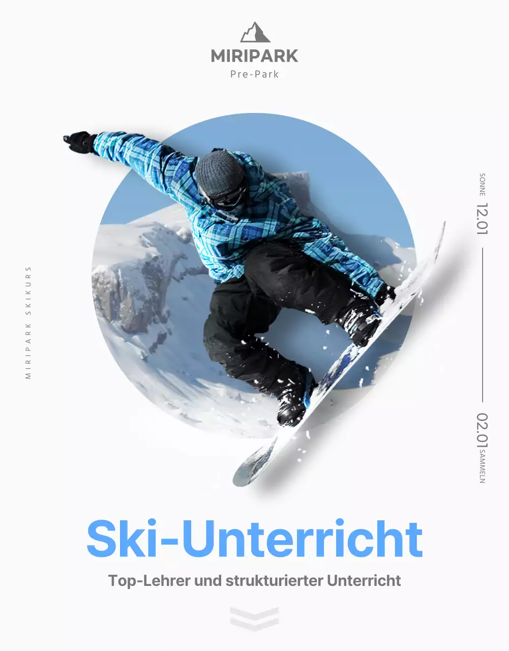 Eine einfache weiß-blaue Skilehrer-Detailseite