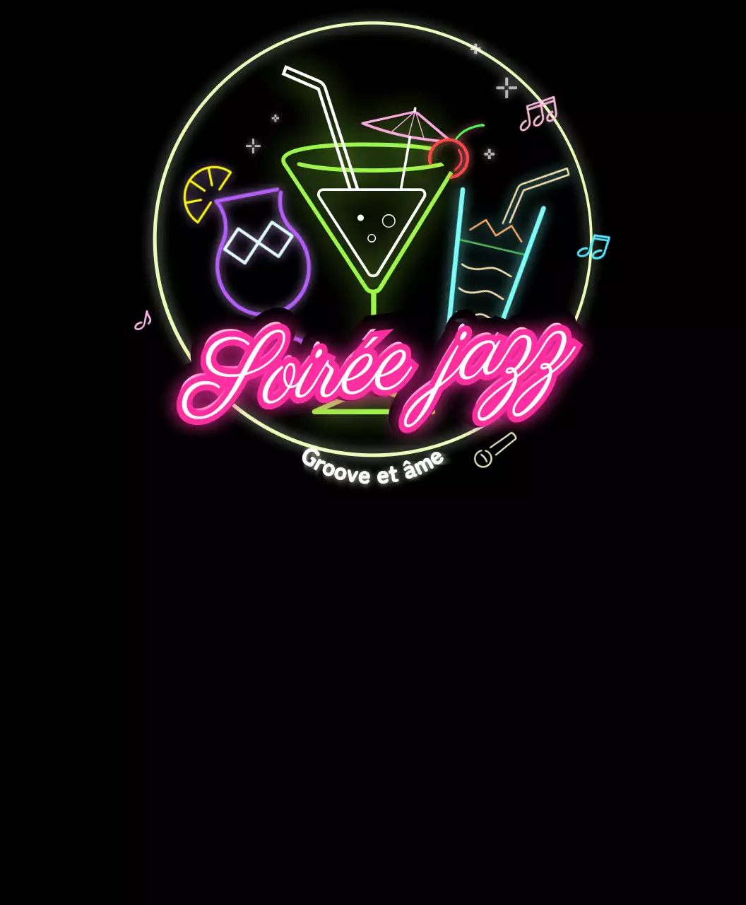 T-shirt du festival de jazz avec des néons roses et multicolores