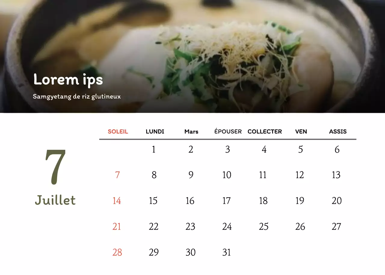 Calendrier des coupons de restaurants coréens traditionnels en beige et marron