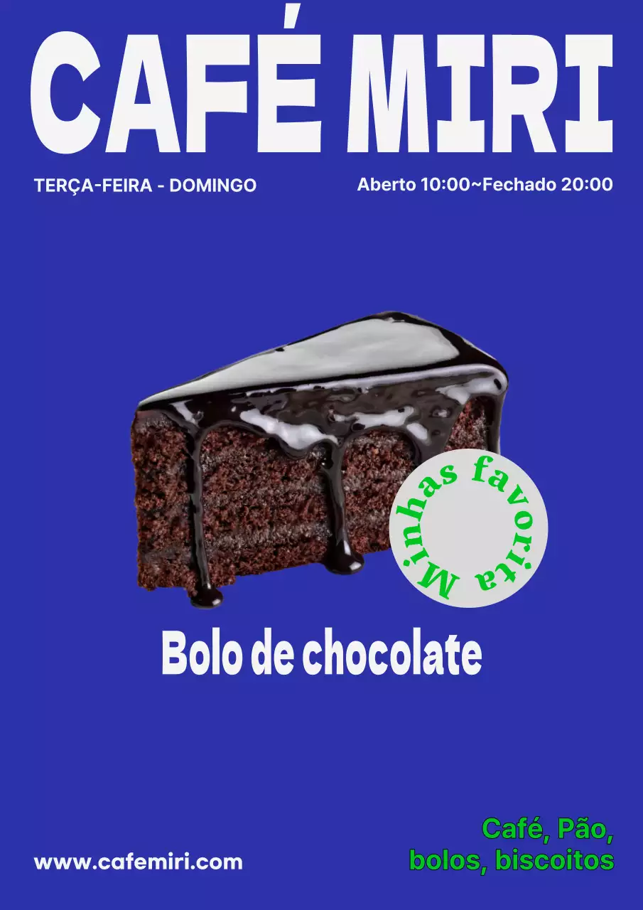 Promover um bolo de chocolate moderno em azul