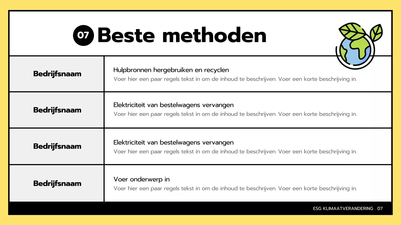 Eenvoudige ESG en klimaatverandering in geel en zwart