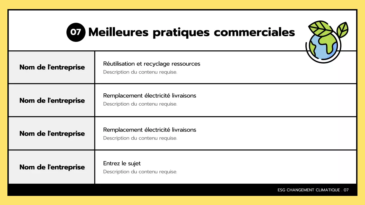 L'ESG simple et le changement climatique en jaune et noir