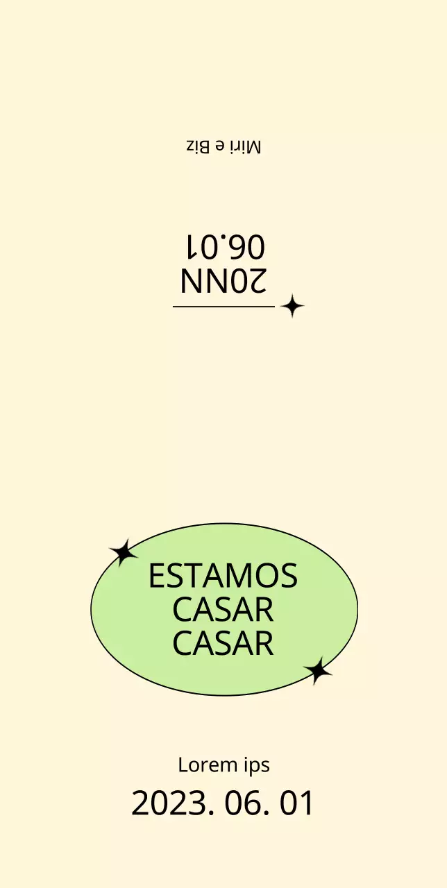 Convite de casamento com um círculo verde sobre um fundo amarelo