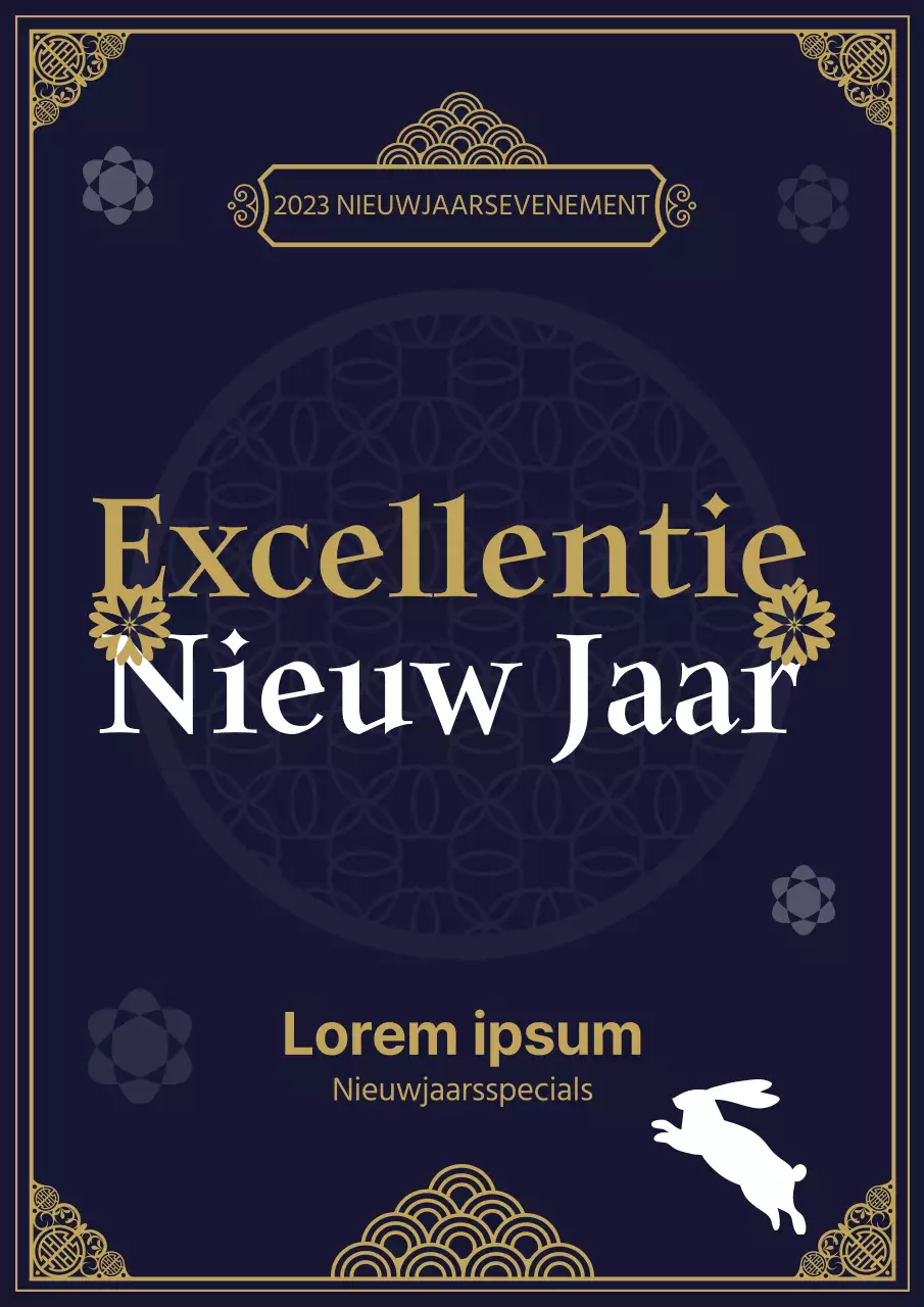 Nieuwjaarsposter in blauw en goud