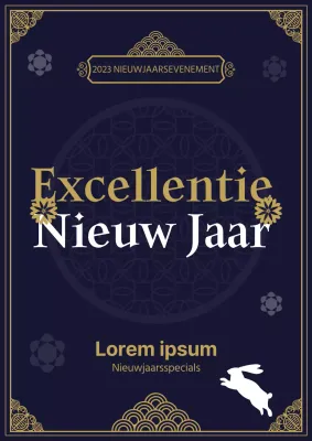Nieuwjaarsposter in blauw en goud