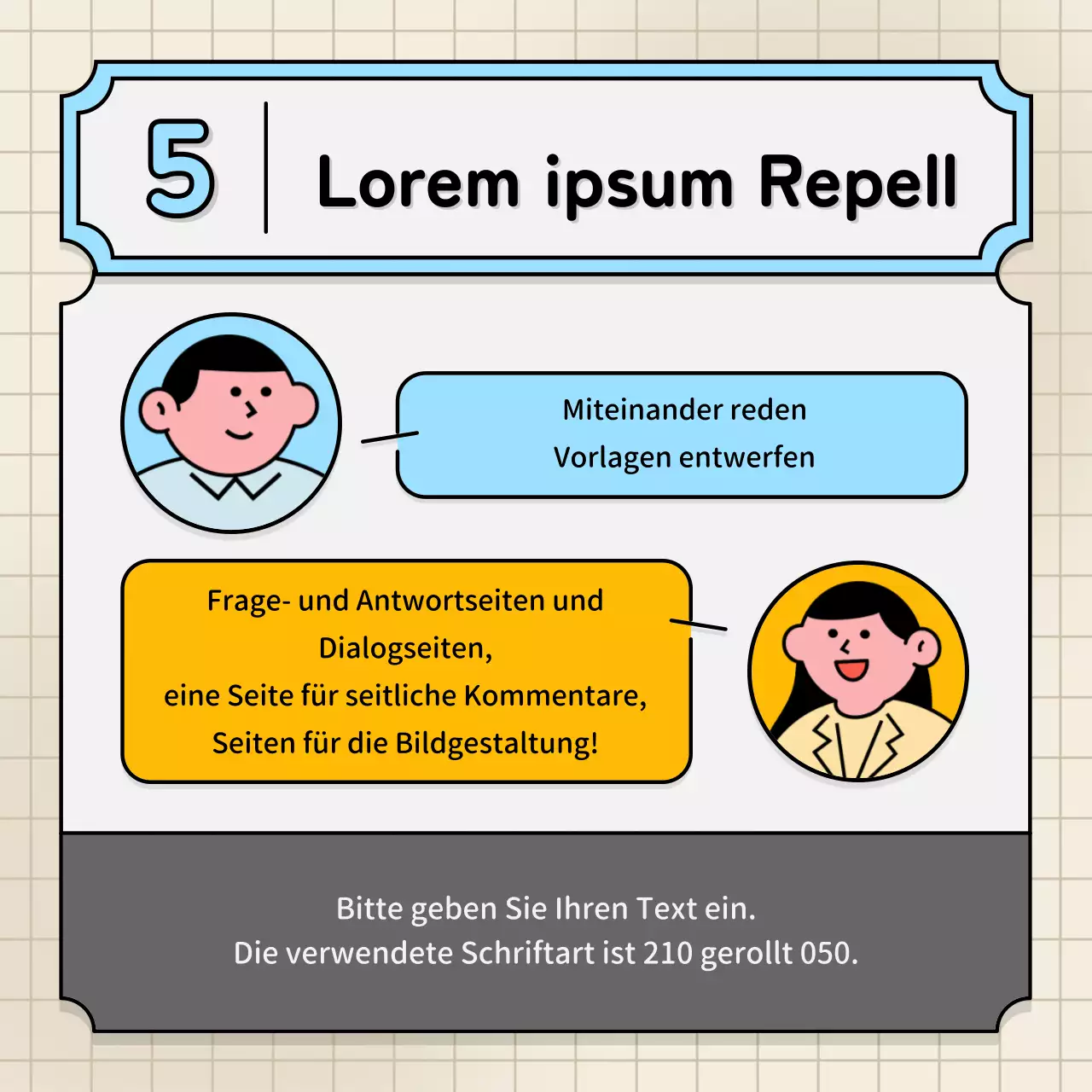 Hellblaue und gelbe Sprechblasen und niedlicher Illustrationsstil