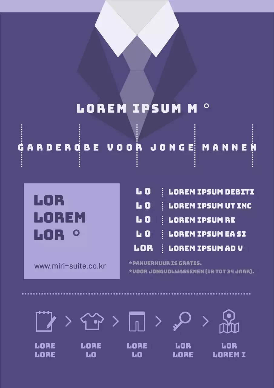 Instructies voor het huren van een paars met wit interviewpak voor jongvolwassenen