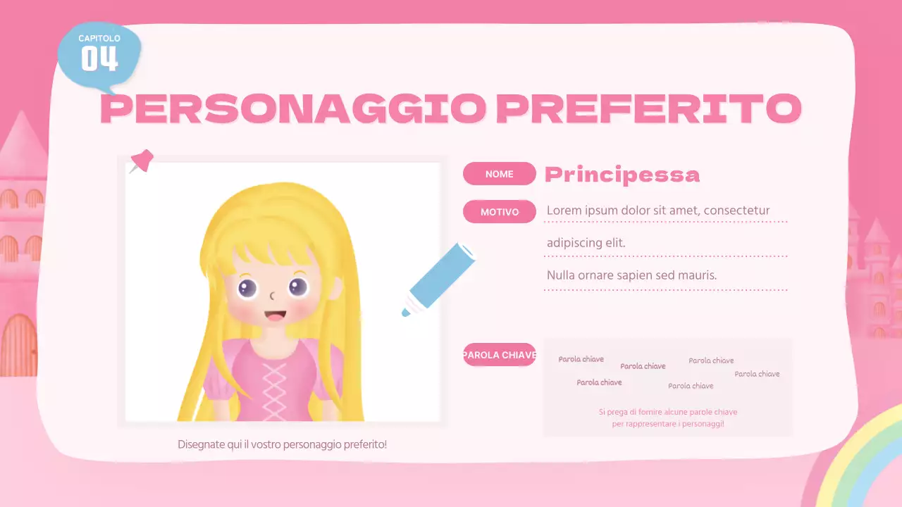 Lezione di recitazione di una simpatica principessa rosa