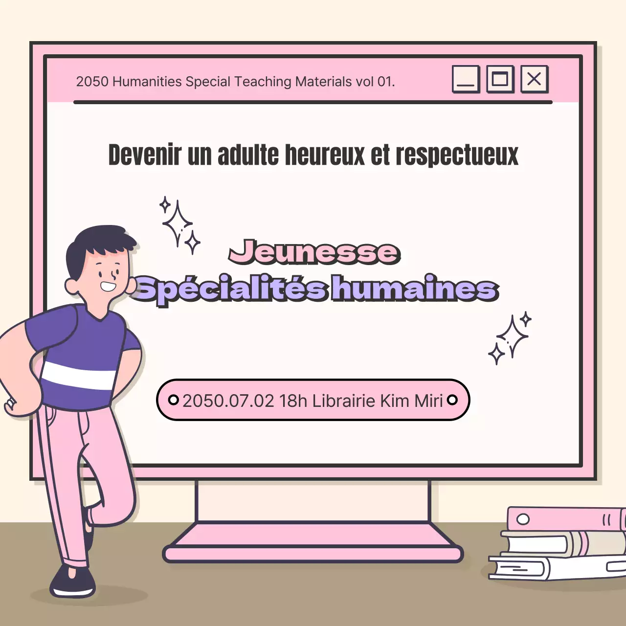 Un joli concept pour un cours de sciences humaines avec des accents roses et violets.