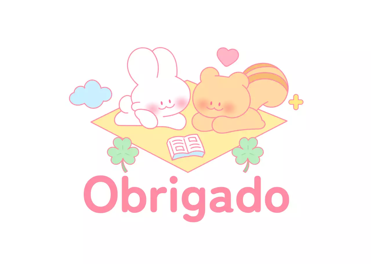 Notas de agradecimento decorativas com ilustrações de personagens fofas de coelhinhos e esquilos