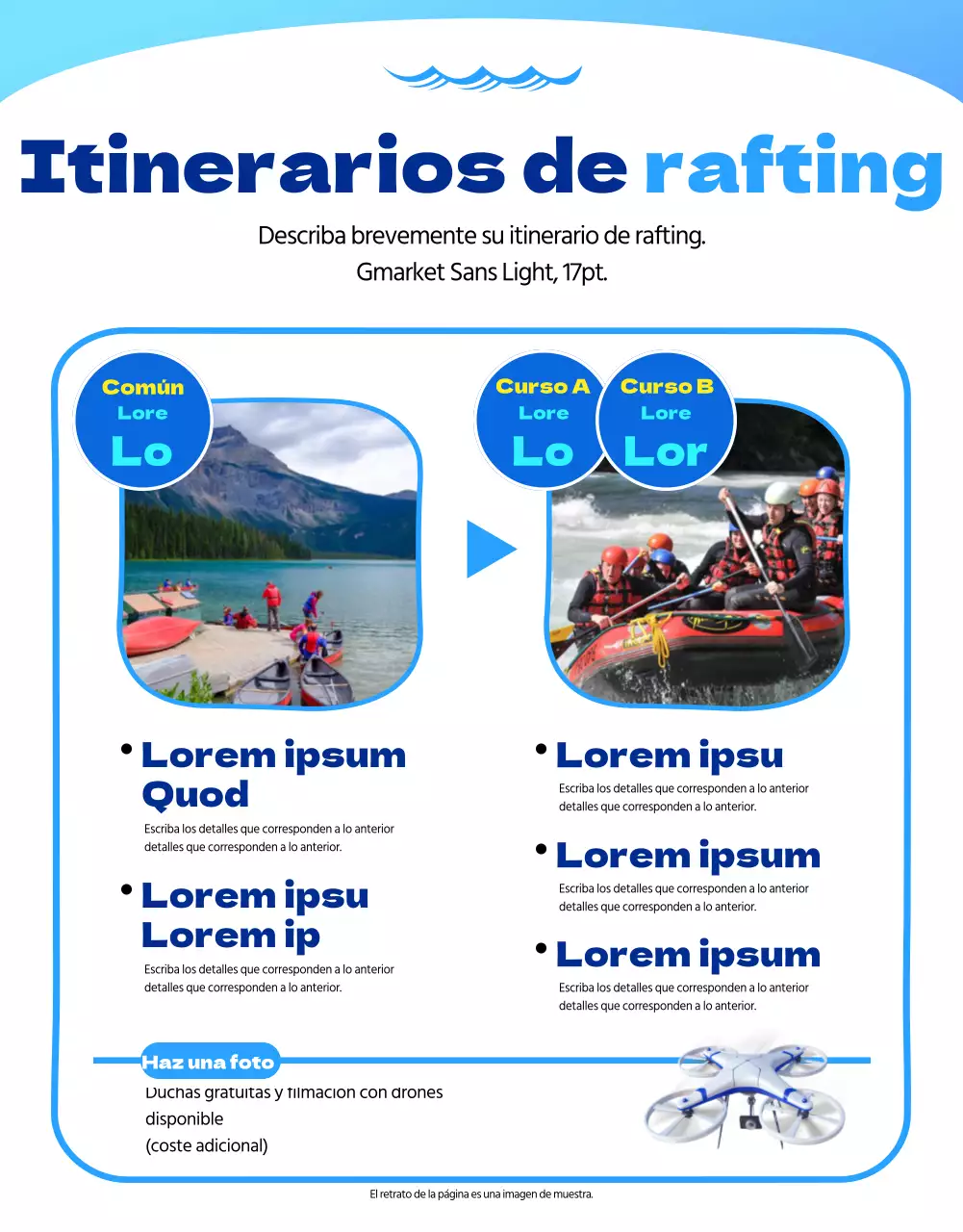 Rafting fresco y limpio en azul claro y blanco