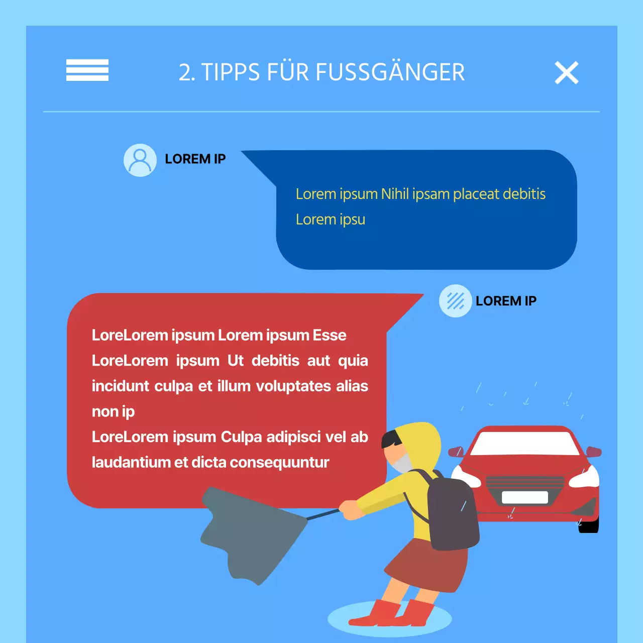 Trendiges rotes und blaues Katastrophenalarm-Textkonzept Starkregen-Warninformationen