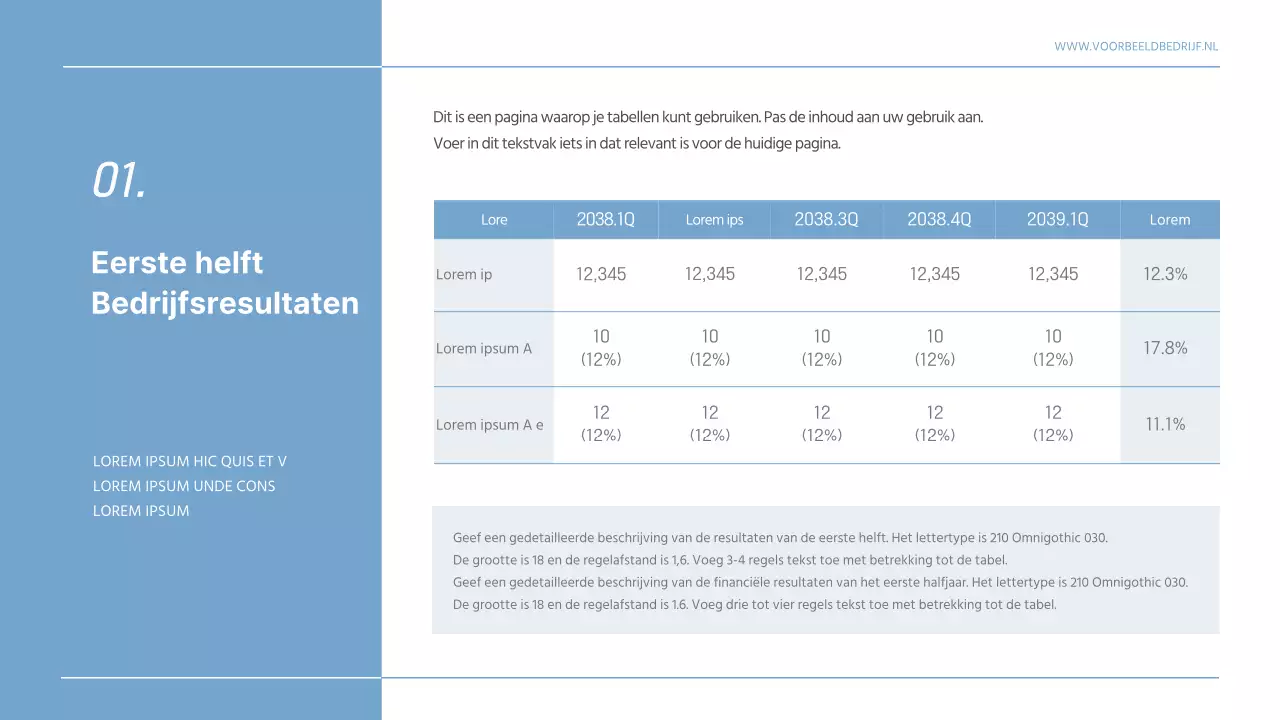 Grijs en blauw bedrijfsresultaat H1 aankondigingen
