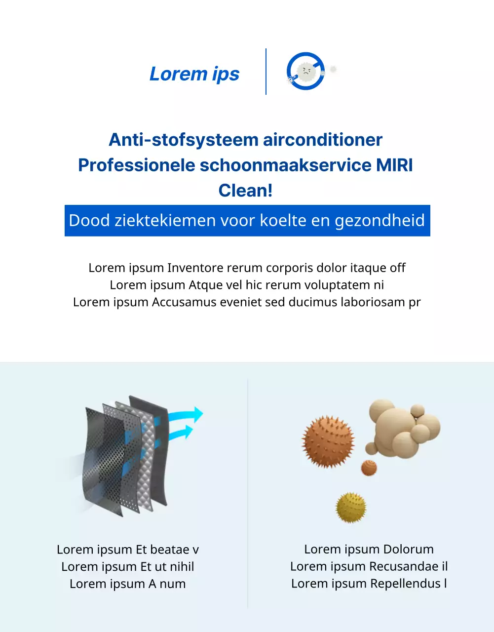 Blauwe, nette en professionele aircoreinigingsdienst (detailpagina)