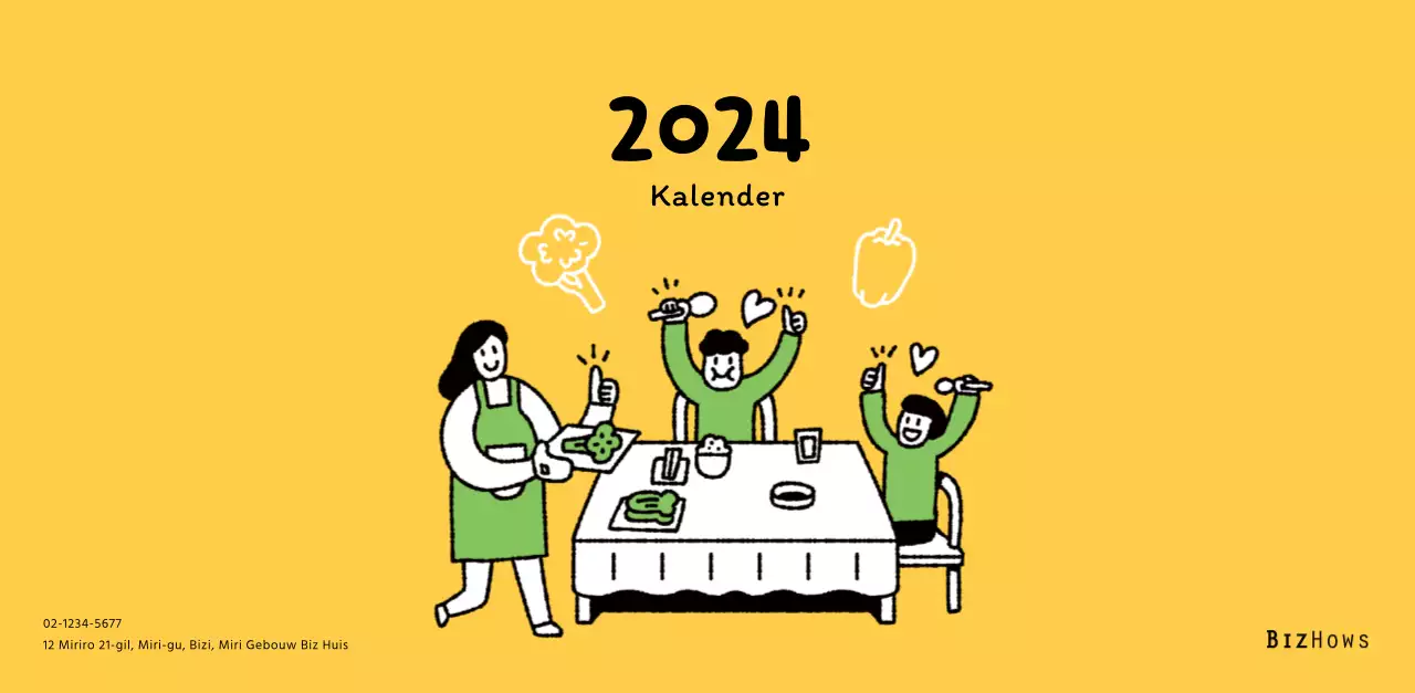 Nieuwjaarskalender met schattige lijnillustraties