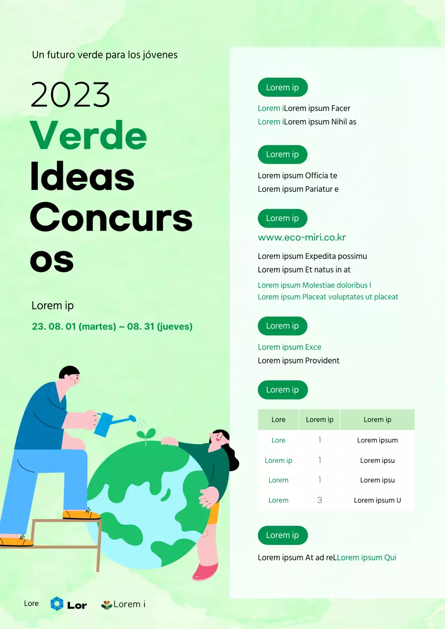 Actividades de contratación con ilustraciones medioambientales sobre fondo verde claro