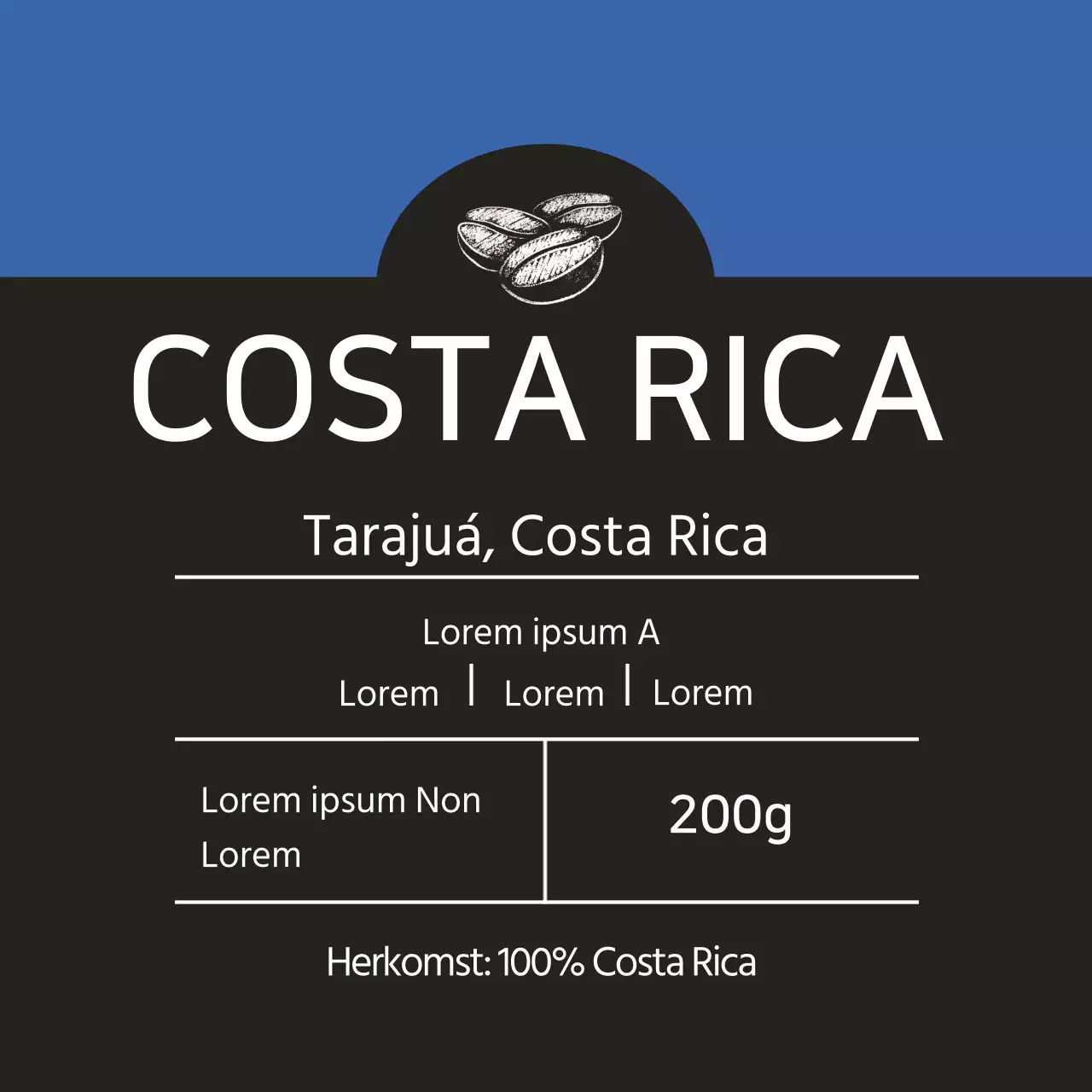 Blauw geïllustreerd cafébonenlabel