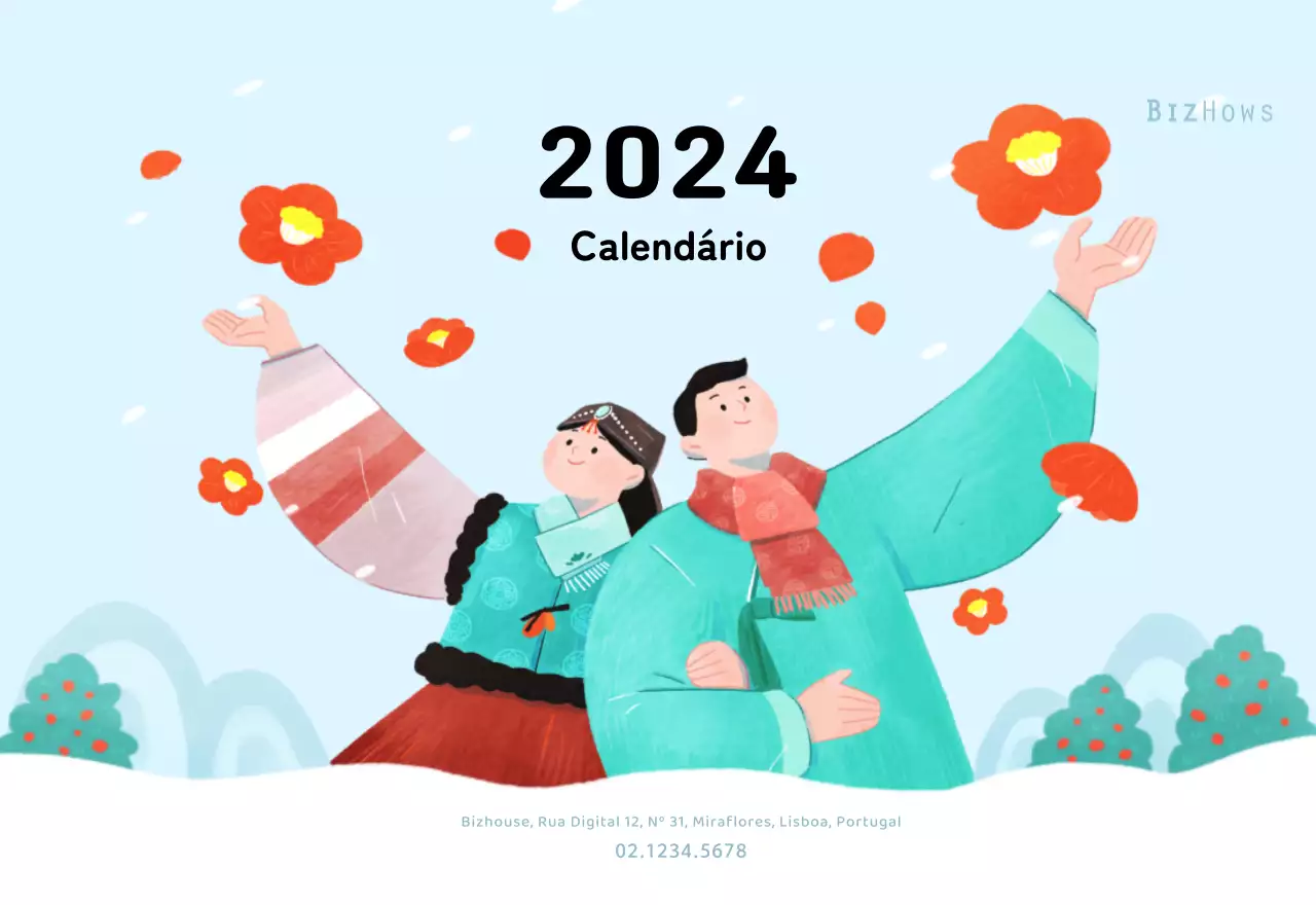 Um calendário de Ano Novo caloroso e ilustrado