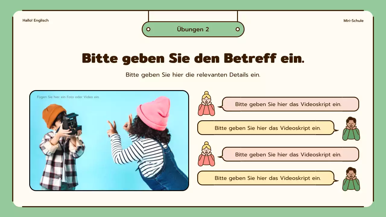 Englischunterricht mit niedlichen Illustrationen in Beige und Grün