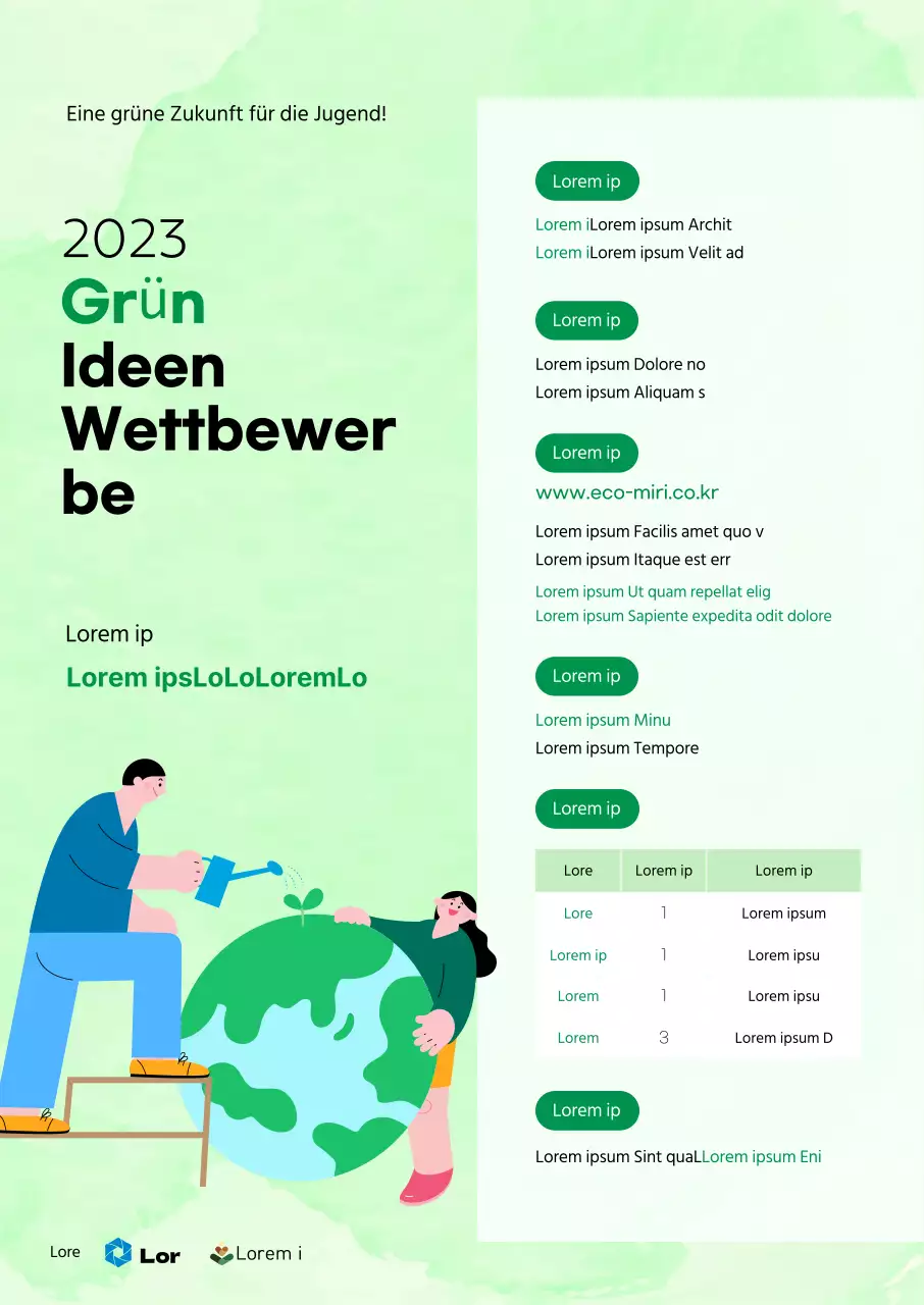 Rekrutierungsaktivitäten mit Umweltillustrationen auf hellgrünem Hintergrund