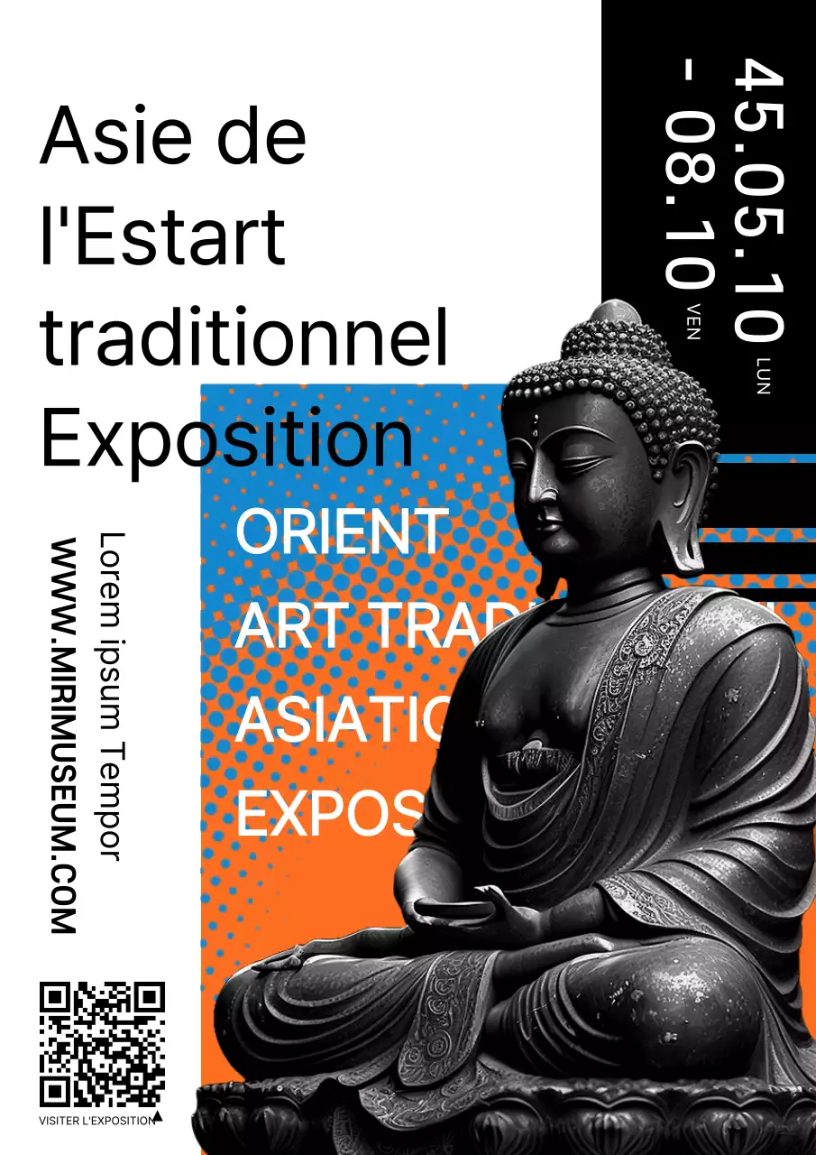 Exposition muséale d'art moderne traditionnel de l'Asie de l'Est en point noir blanc