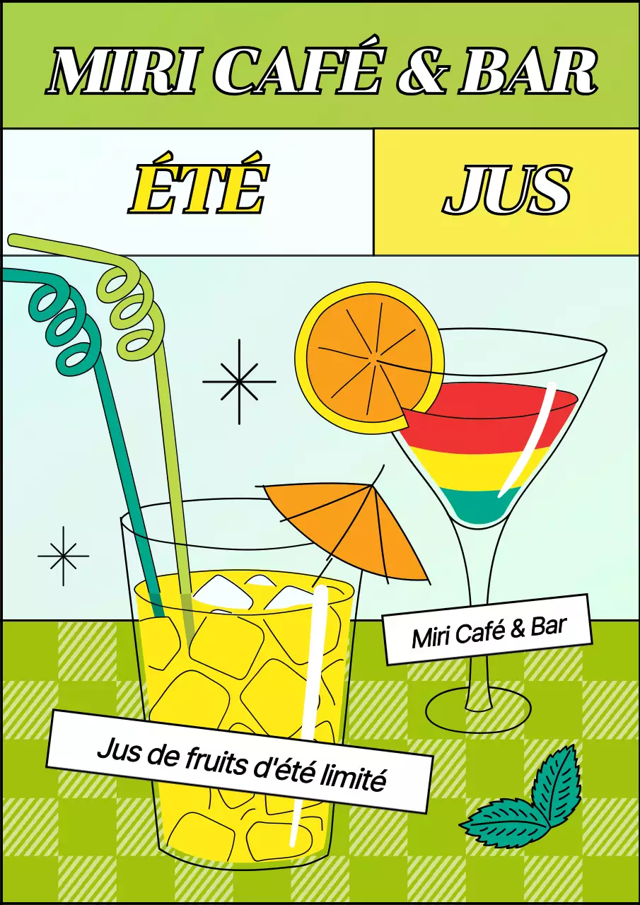 Présentation du jus de saison d'été avec un concept d'illustration amusant en chartreuse et jaune