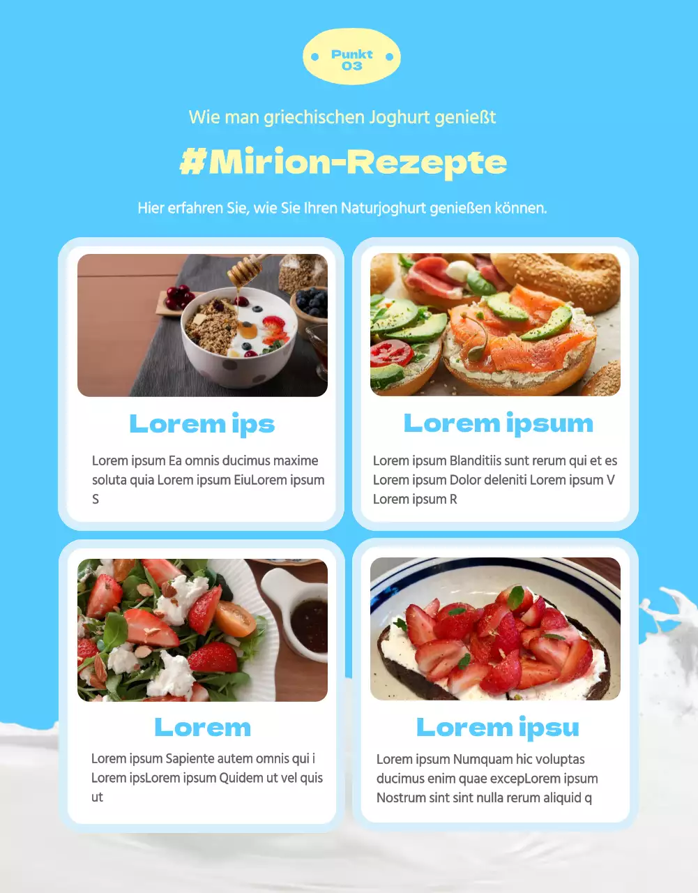 Joghurt-Informationen in niedlichen Pastellbildern