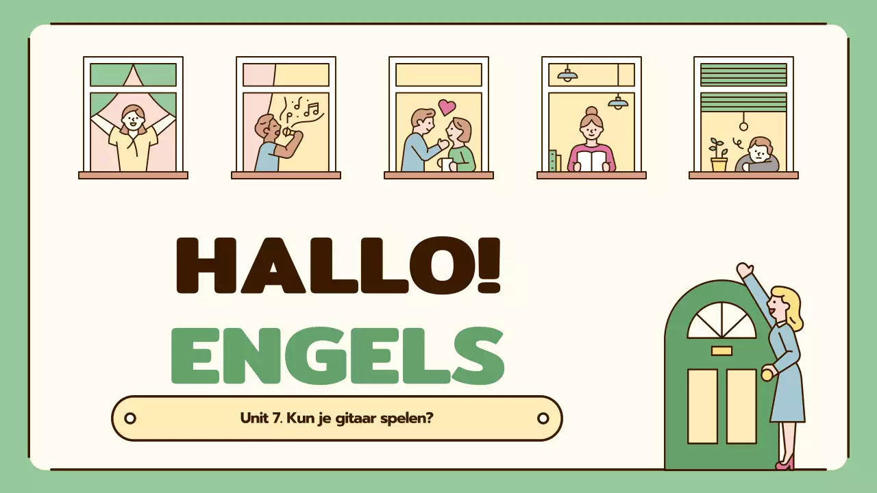 Engelse lessen met leuke illustraties in beige en groen