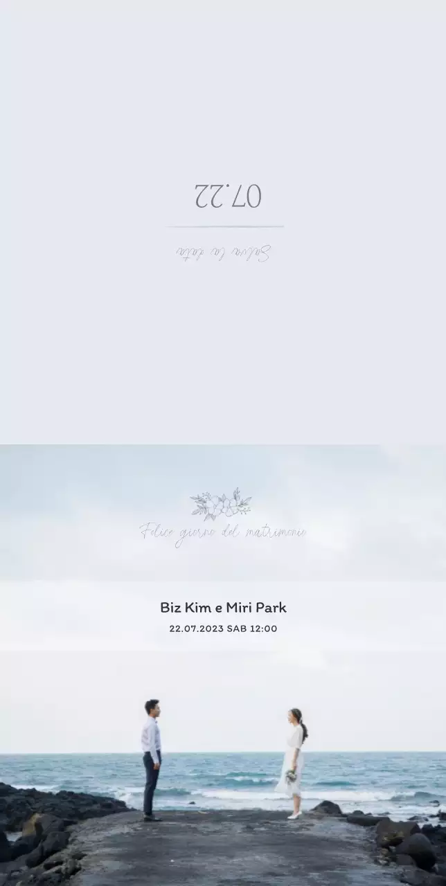 Invito di nozze calmo e di classe con uno sfondo grigio freddo