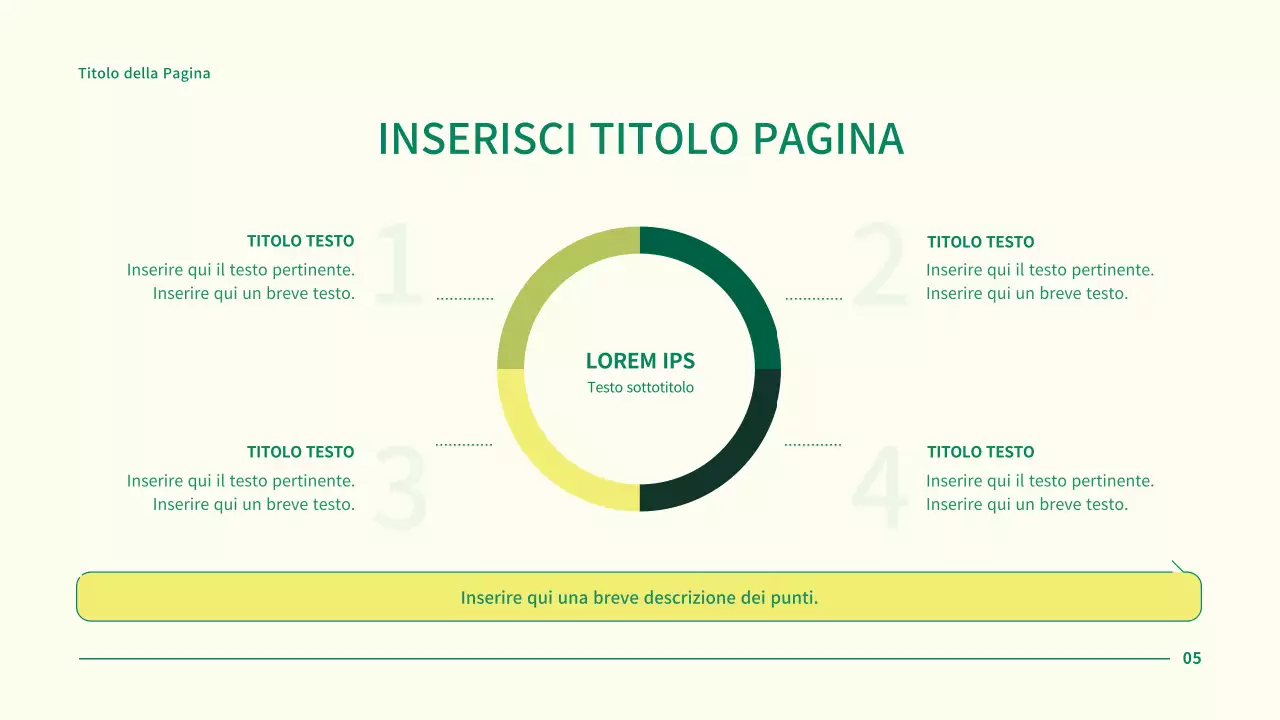 Presentazione di un progetto aziendale semplice con punti verdi cerchiati