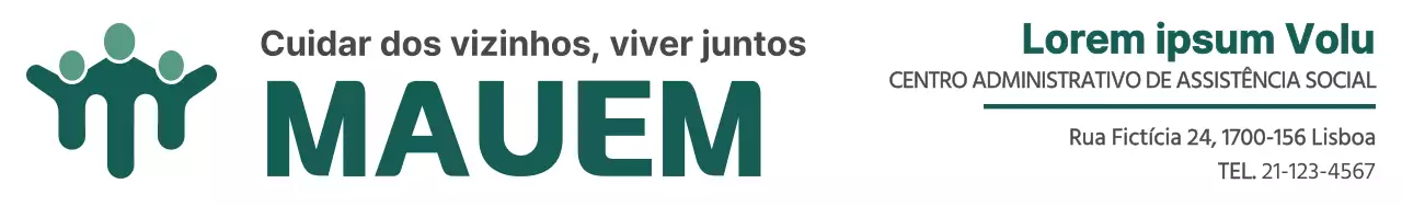 Desenho de centro de bem-estar administrativo com o nome e o logótipo do centro de bem-estar administrativo em verde escuro.