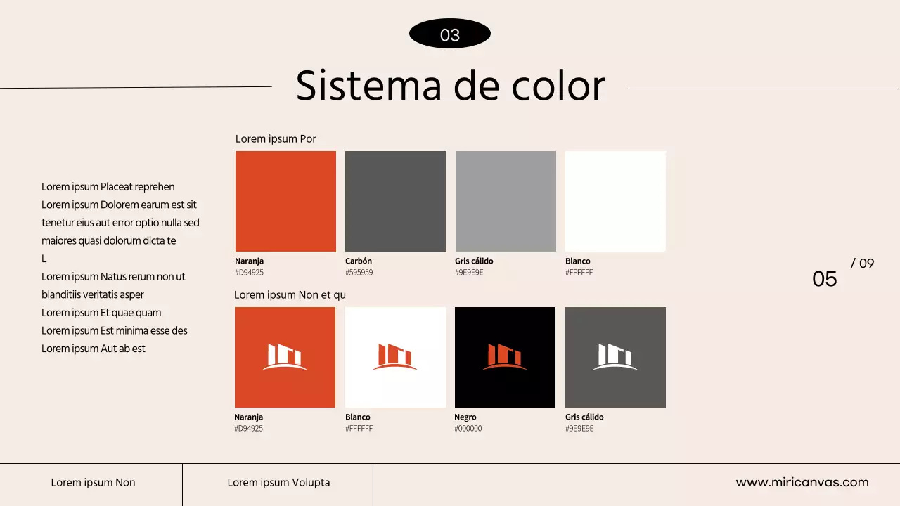 Una pauta de marca sencilla con colores marfil y naranja