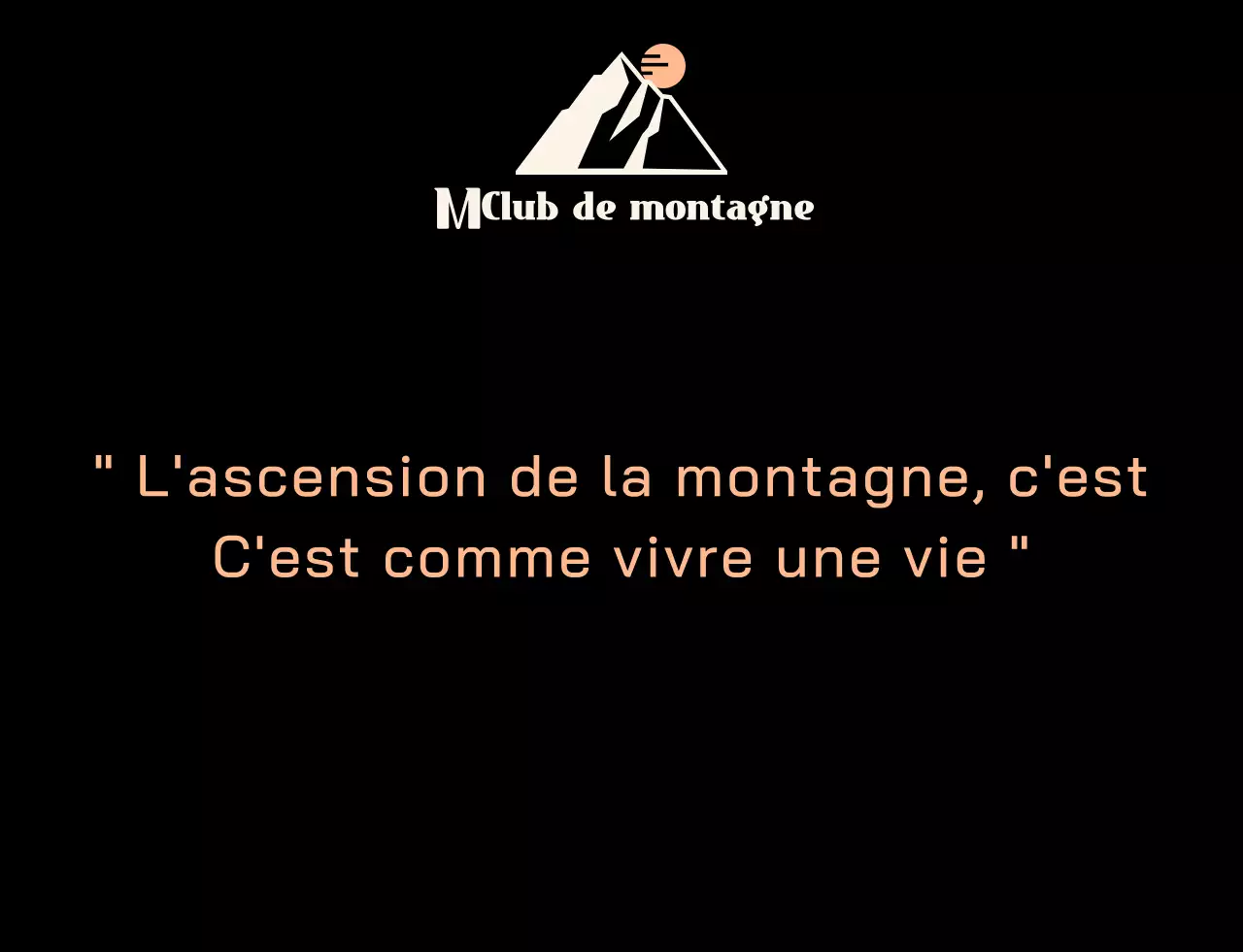 Club de montagne avec illustrations de montagnes en noir et orange